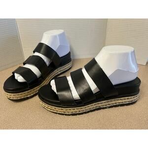 NEW Black MIA Kaz triple-band sandals platform wedge woven jute sole detail  9